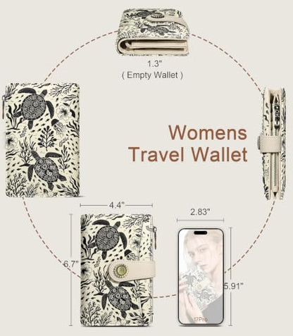Sea Turtle Wallet Women RFID, Passport Holder, Credit Card Holder - color: Sea Turtle