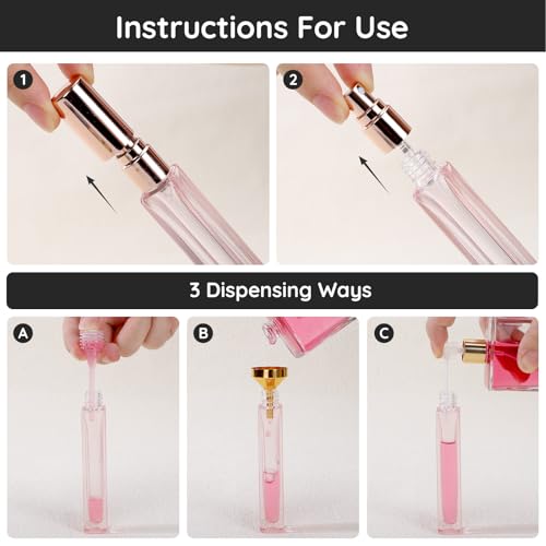 Segbeauty 0.34oz Glass Perfume Travel Refillable Bottle Set, 2pcs 10ml Small Perfume Spray Bottle, Pink Travel Cologne Sprayer with Decanter Kit, Mini Fragrance Atomizer Sprayer Bottles Container - color: Pink