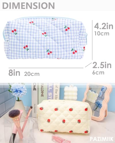 PAZIMIIK Small Quilted Makeup Bag,Zipper Cosmetic Pouch,Gingham Blue Cherry - color: Gingham Blue Cherry