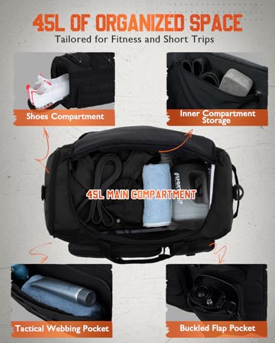 Gonex 45L 3-in-1 Duffel Bag for Gym & Travel - color: Black, size: 45L