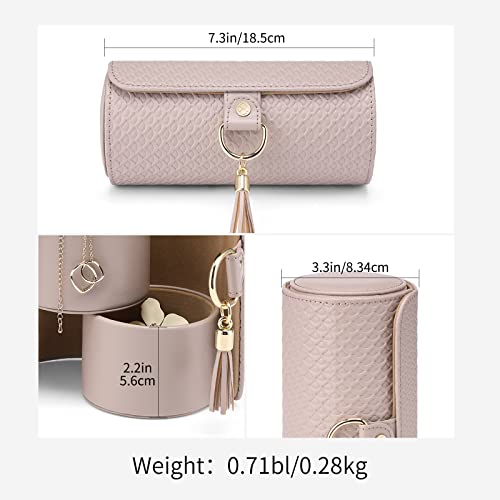 VLANDO Travel Jewelry Organizer, 3 Tier Roll Up Design, Hard Shell Storage - color: Grey&Khaki
