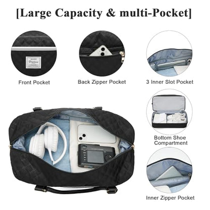 Large Travel Duffle Bag Carry on Weekend Bag with Shoes Compartment Gym Bags for Travel Women Men Waterproof Business Work Overnight Trips Sport Hospital Airplane Travel Essentials Black - color: A17-Black