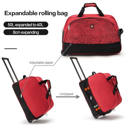 OIWAS Rolling Duffle Bag with Wheels, 22 inch Carry On Bag for Travel - color: Light Red