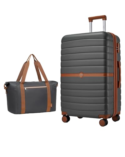 Kono Luggage Sets 2 Piece, Expandable 28 Inch Luggage with Spinner Wheels, Lightweight & Anti-Scratch PC+ABS Hardshell Travel Rolling Suitcase Large Checked Luggage with Duffel Bag, Grey/Brown - color: Grey/Brown, size: 2 Piece Set (28/Db)