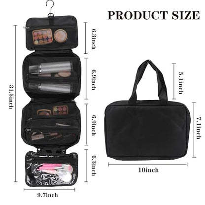Travel Toiletry Bag - Hanging Toiletry Bag for Women & Men, Makeup Bag/Big Comparment, Waterproof for Travel Accessories, Travel Essentials, Medium, Black