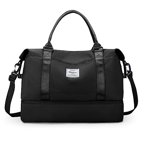 Travel Duffel Bag with Shoes Compartment, Weekender Bags for Women - color: A-Black, size: Medium