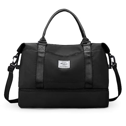 Travel Duffel Bag with Shoes Compartment, Weekender Bags for Women - color: A-Black, size: Medium
