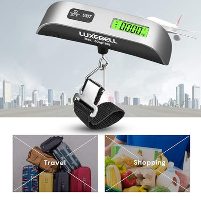 Luxebell Luggage Scale Portable Handheld Digital Suitcase Weight 110lbs Airplane Travel Essentials Gift LCD Backlight Temperature Sensor - color: Silver