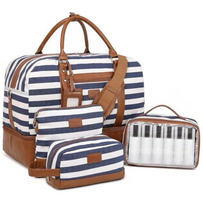 4PCS Weekender Bags for Women Large Overnight Weekend Travel Duffel Bags - color: Wide Blue White-CH