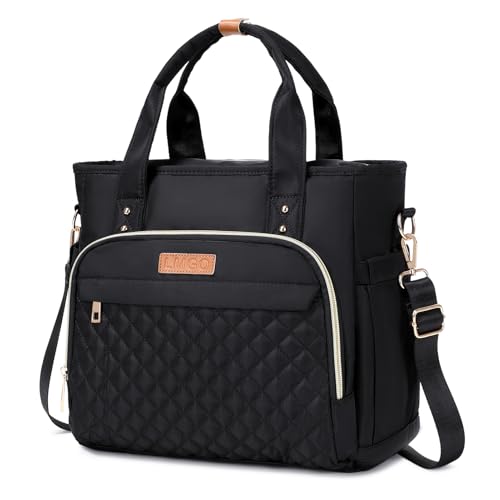 Medium Tote Bag for Women with Multi Pockets, Quilted Top Handle Purse Crossbody Shoulder Bag Handbag - color: Black