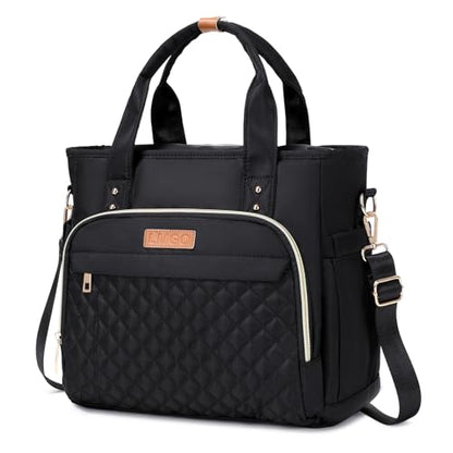 Medium Tote Bag for Women with Multi Pockets, Quilted Top Handle Purse Crossbody Shoulder Bag Handbag - color: Black
