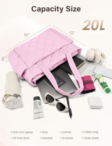Uselike Tote Bag for Women, Lightweight Puffer Tote Work Bags with Compartments for Travel, Quilted Shoulder Bag with Zipper - color: Cherry Blossom