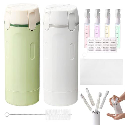4 in 1 Travel Dispenser, Refillable Leak Proof Travel Bottle (White+Green) - color: White+green
