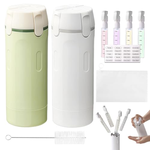 4 in 1 Travel Dispenser, Refillable Leak Proof Travel Bottle (White+Green) - color: White+green
