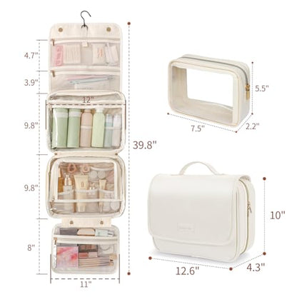 PACKISM Hanging Travel Toiletry Bag - with Clear Makeup Bag, Large Beige