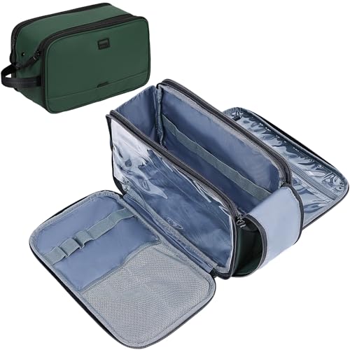 ZEEMO Travel Toiletry Bag for Men, Full Open Dopp Kit with Dual Compartment - color: Green, size: Large