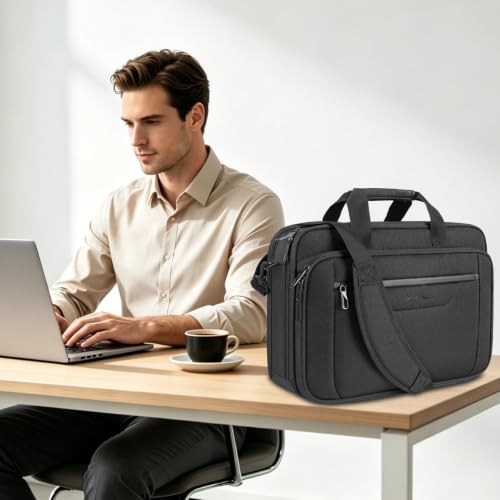 VANKEAN Laptop Briefcase Fits 15.6"-16" Laptop Slim Expandable Shoulder Bag - color: Black-black, size: 15.6"