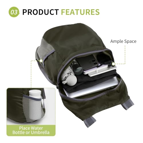 Ultra Lightweight Hiking-Daypack,Foldable Travel Packable Backpack - color: Dark Green