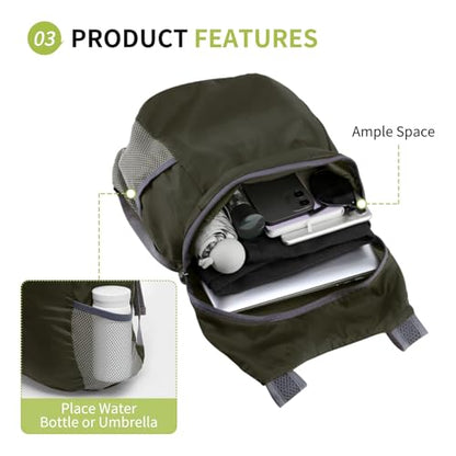 Ultra Lightweight Hiking-Daypack,Foldable Travel Packable Backpack - color: Dark Green