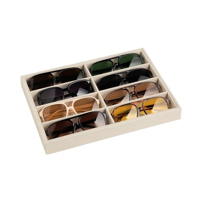 Frebeauty 8-Slot Sunglass Organizer,Velvet Sunglass Holder for Drawer - color: Beige, style: No Lid