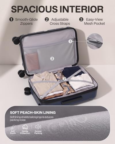Coolife Carry On Luggage Hardside Suitcase with Spinner Wheels, 20in - color: Ink Navy2.0, size: Carry On(20in)