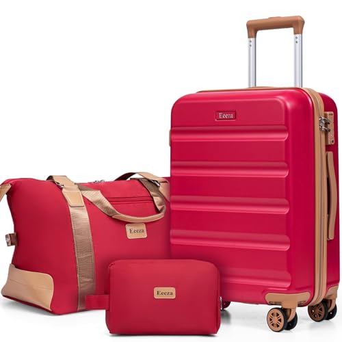 3 Piece Hardshell Luggage Set(20"/DB/TB,Red) - color: Burgundy