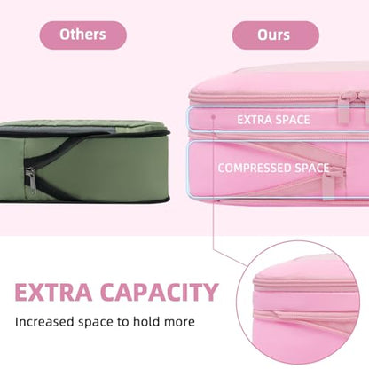 BAGAIL 4 Set/6 Set/8 Set Compression Packing Cubes Travel Accessories Expandable Packing Organizers (Square Mesh, 06-Pink) - color: 06-Pink, style: Square Mesh
