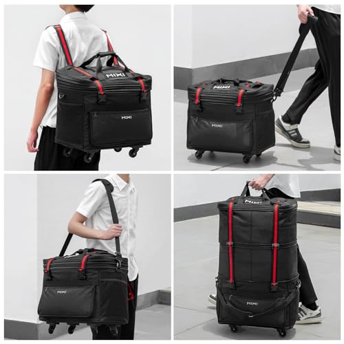 mixi Travel Bag with Wheels Expandable Foldable Luggage Bag Collapsible Rolling Travel Bag Duffel Bag Large Capacity Suitcase for Men Women, Black - color: Black