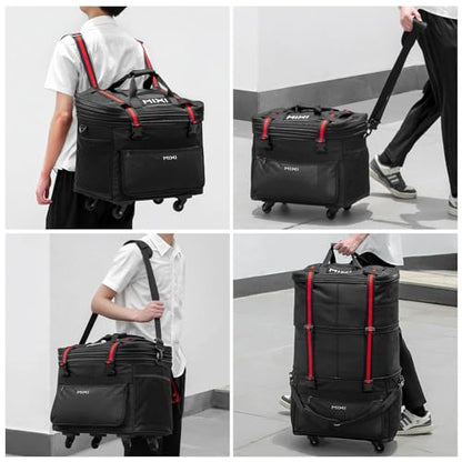 mixi Travel Bag with Wheels Expandable Foldable Luggage Bag Collapsible Rolling Travel Bag Duffel Bag Large Capacity Suitcase for Men Women, Black - color: Black