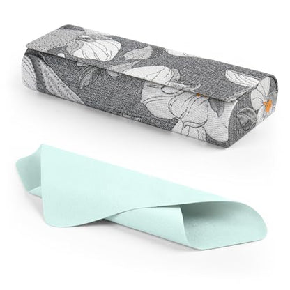 Glasses Case Hard Shell, PU Leather Floral Eyeglass Case | Sturdy Metal Frame, Secure Magnetic Closure, Compact & Lightweight, Fits Small & Slim Glasses, Cleaning Cloth Included - color: Gray