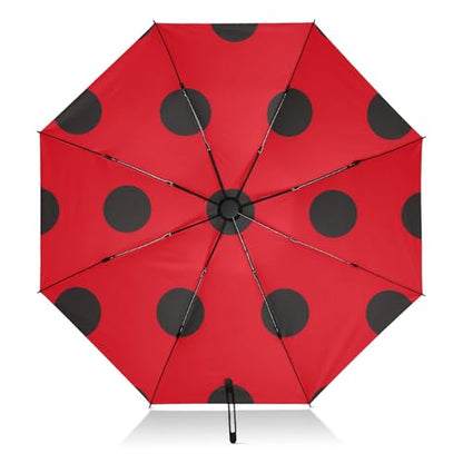 JIPONI Windproof Travel Umbrellas 01 - Large Compact Umbrella for Rain & Sun, Automatic Anti-UV Protection and Light Folding for Backpack & Car - color: Ladybug