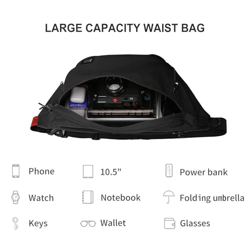X-Large Crossbody Fanny Pack for Women Men,Waterproof Waist Bag Pack - color: Black, size: X-Large