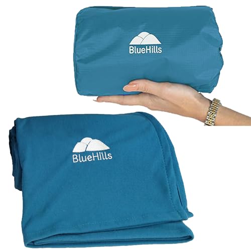 BlueHills Premium Ultra Compact Travel Blanket Pillow Airplane Peacock Teal - color: C004-teal