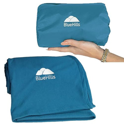 BlueHills Premium Ultra Compact Travel Blanket Pillow Airplane Peacock Teal - color: C004-teal