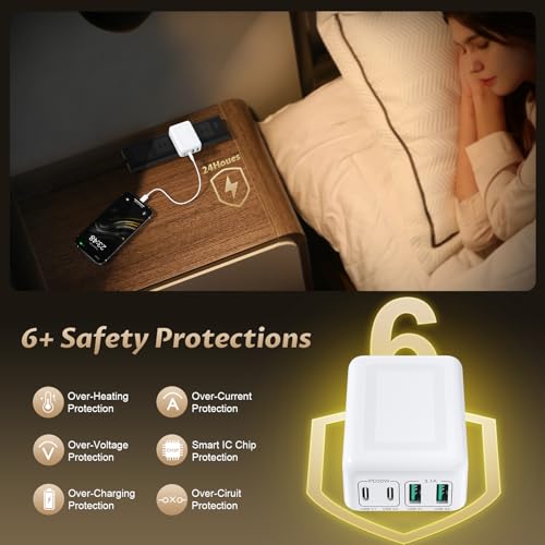 2팩 플랫 USB C 충전기 블록, 40W 4포트 접이식+슬림 고속 충전기 블록 - color: 화이트 | 2팩 | 4포트