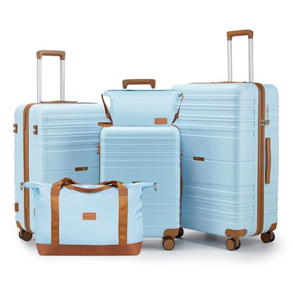 Luggage Sets with Spinner Wheels, Lightweight Hardshell Suitcase Set with TSA Lock, Carry On Checked Luggage Set with YKK Zippers (light blue, 5 piece sets(20/24/28/DB/TB)) - color: light blue, size: 5 piece sets(20/24/28/DB/TB)