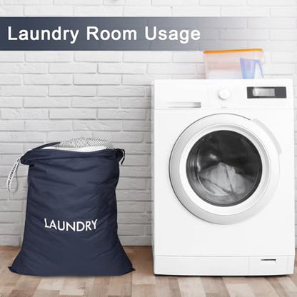 WiseBoy 2 Pack Laundry Bags, Travel Laundry Bag for Dirty Clothes, Zippered - color: Navy Blue
