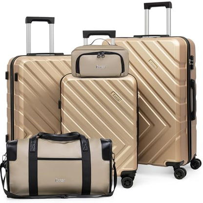 Eeeza Luggage Sets,5 Piece (20"/24"/28"/DB/TB) Champagne - color: Champagne