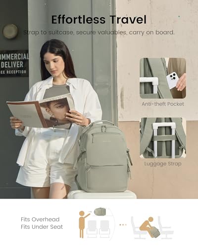 LOVEVOOK Laptop Backpack Women with Tumbler Holder, Work Travel Backpack - color: Green, size: 18 Inch
