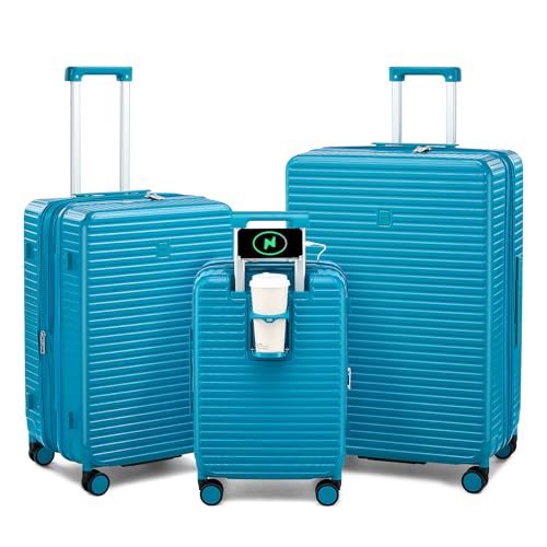 HanTrip 20"/24"/28" Expandable Hard Luggage Sets 3 Piece, Caribbean Blue - color: Caribbean Blue, size: Expandable 3-Piece Set(20/24/28)