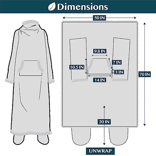 PAVILIA Sherpa Blanket with Sleeves, Foot Pockets for Women Men, Plaid Gray - color: Plaid Charcoal, size: Sherpa