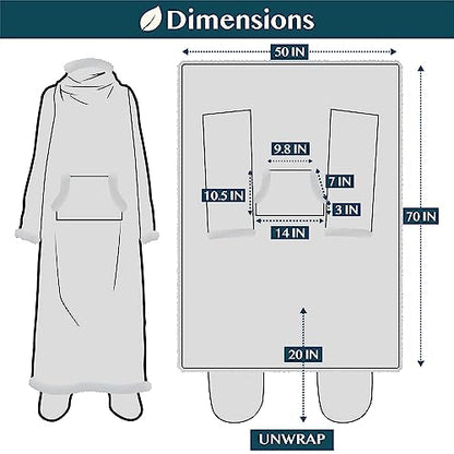 PAVILIA Sherpa Blanket with Sleeves, Foot Pockets for Women Men, Plaid Gray - color: Plaid Charcoal, size: Sherpa