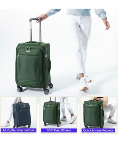 Ricardo Beverly Hills Avalon Softside 2-Piece Luggage Set Made with Sustainable 100% Recycled PET (rPET), Lightweight, Eco-Friendly Travel, Expandable, Dual Spinner Wheels, Juniper Green, (20" & 28") - color: Juniper Green, size: 2-Piece Set (20, 28)
