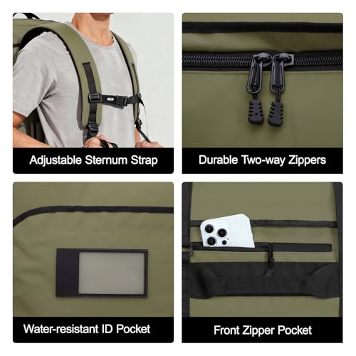 MIER 40L/60L/90L Water Resistant Backpack Duffel, Heavy Duty Duffle Bags - color: Dark Green, size: 40l
