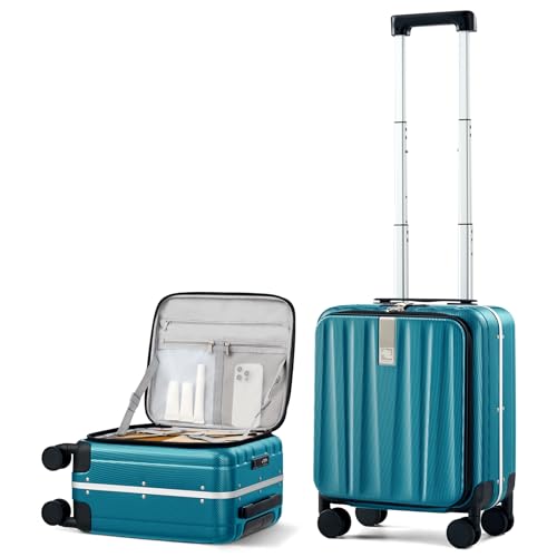 Hanke 40.6cm(16인치), 50.8cm(20인치), 61cm(24인치), 61cm(26인치), 휴대용 가방, PC 하드쉘 러기지 탑 오픈 알루미늄 프레임 롤링 슈트케이스, 바퀴 포함, 여행용 수하물 여성용 남성용, 캐리비안 블루, 16인치, 스피너 휠이 있는 상단 오프닝 하드 쉘 캐리어 - color: 캐리비안 블루, size: 16인치