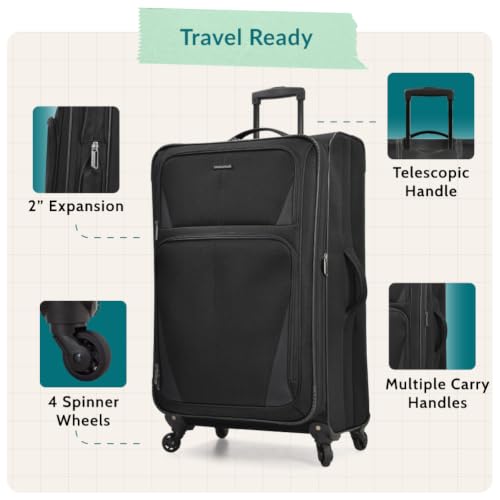 U.S. Traveler Aviron Bay Expandable Softside Luggage with Spinner Wheels, Black, 3-Piece Set - color: Black, size: 3-Piece Set