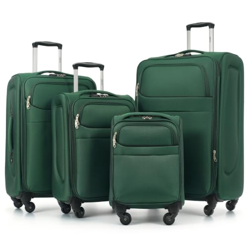 Merax 4-Piece Expandable Luggage Set,Softside Suitcase,Dark Green - color: Dark Green+18IN, style: Softside Luggage(22/26/30)