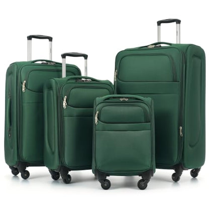 Merax 4-Piece Expandable Luggage Set,Softside Suitcase,Dark Green - color: Dark Green+18IN, style: Softside Luggage(22/26/30)