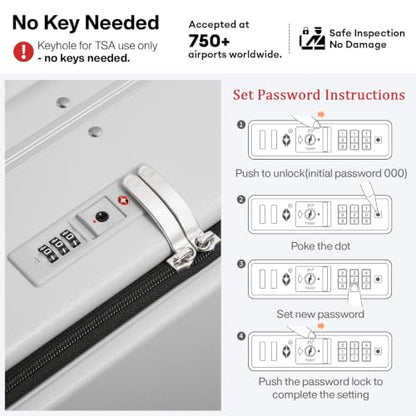 mixi 24 Inch Checked Luggage PC Hard Shell Suitcase Top Opening Aluminum Frame Travel Suitcases with Wheels, Smoke White - color: Smoke White, size: 24 inch