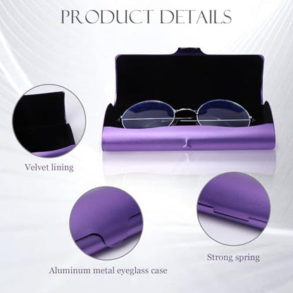 Hifot Aluminium Glasses Case, Slim Reading Glasses Case, Portable Travel Metal Eyeglass Spectacles Protection Hard Shell - color: Purple